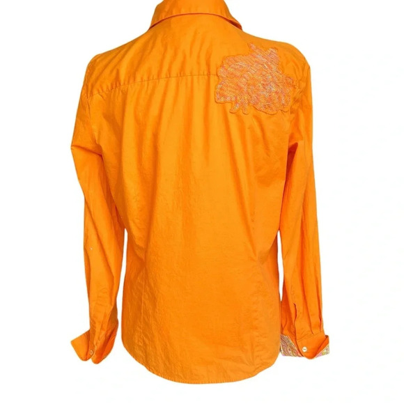 Robert Graham Orange Button Up Shirt Paisley Cuffs Embroidered Women’s Size M - Picture 3 of 12